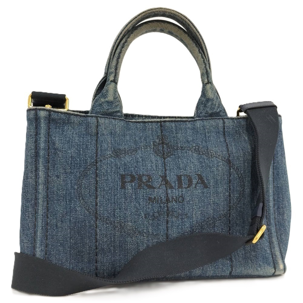 PRADA Canapa Tote Handbag Denim Blue